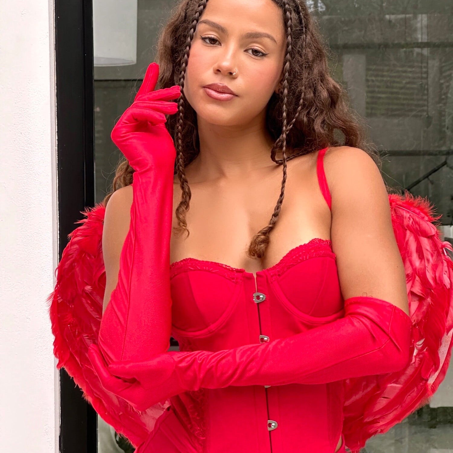RED SATIN GLOVES